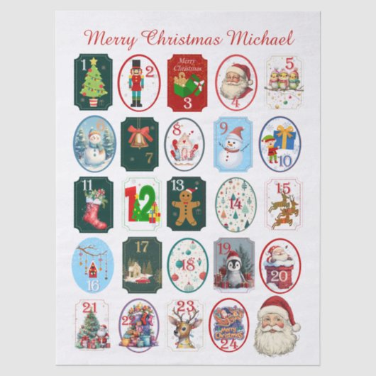 Feestelijke Adventkalender Tissuepapier (Voorkant)