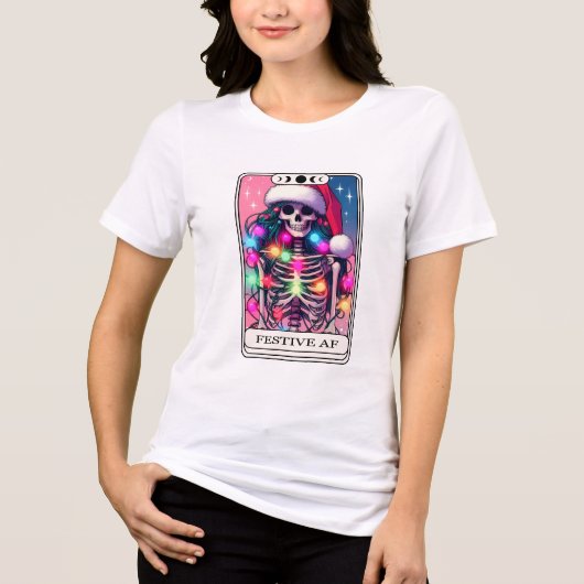 Feestelijke AF Christmas Skeleton Tarot Tri-Blend Shirt (Voorkant)