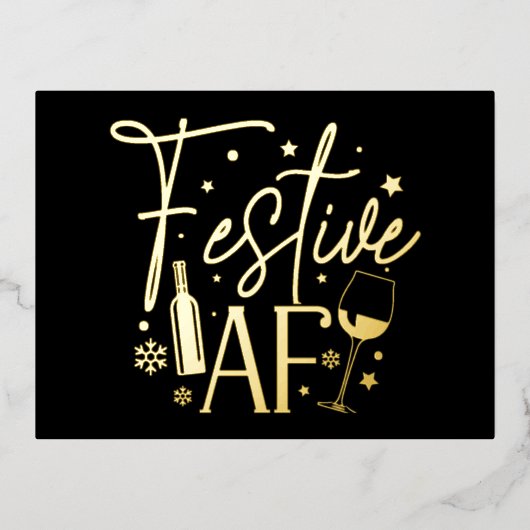 Feestelijke AF Kerstfeest Uitnodiging Zwart Goud (Voorkant)