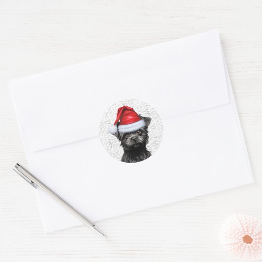 Feestelijke Affenpinscher en Woof Word Art Kerstmi Ronde Sticker (Envelop)