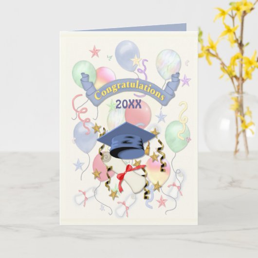 Feestelijke Afstuderen ballonnen Kaart (Gele Bloem)