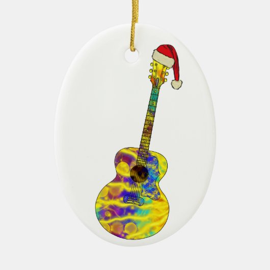 Feestelijke akoestische gitaar Grappige Funky Psyc Keramisch Ornament (Voorkant)