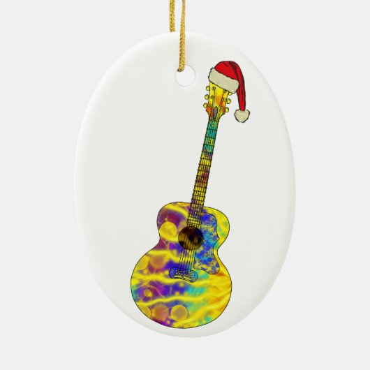 Feestelijke akoestische gitaar Grappige Funky Psyc Keramisch Ornament (Achterkant)