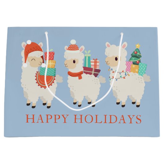 Feestelijke Alpaca's met cadeaus | Kerstmis Groot Cadeauzakje (Voorkant)