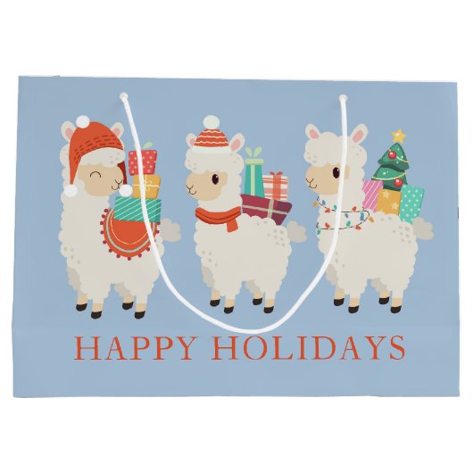 Feestelijke Alpaca's met cadeaus | Kerstmis Groot Cadeauzakje (Achterkant)