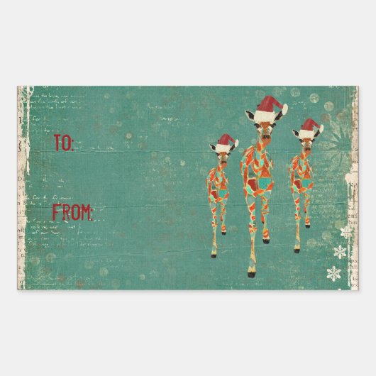 Feestelijke Amber & Azure Giraffes Cadeau Sticker (Voorkant)