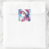 Feestelijke Anime Girl Kerstmis Vierkante Sticker (Tas)