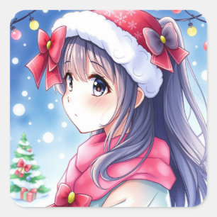 Feestelijke Anime Girl Kerstmis Vierkante Sticker