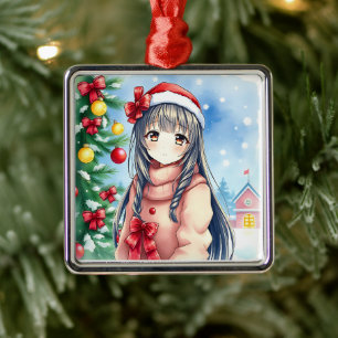 feestelijke anime meisje kerst metalen ornament