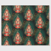 Feestelijke Antiek kerstpop groen rood Cadeaupapier (Vlak)
