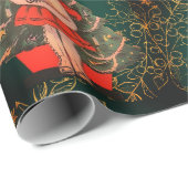 Feestelijke Antiek kerstpop groen rood Cadeaupapier (Rol Hoek)