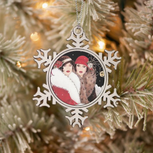 feestelijke art deco retro  dames tin sneeuwvlok ornament (Boom)
