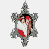 feestelijke art deco retro  dames tin sneeuwvlok ornament (Links)