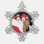 feestelijke art deco retro  dames tin sneeuwvlok ornament (Voorkant)