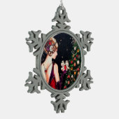 feestelijke art deco retro  lady tin sneeuwvlok ornament (Links)