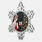 feestelijke art deco retro  lady tin sneeuwvlok ornament (Rechts)