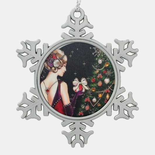 feestelijke art deco retro  lady tin sneeuwvlok ornament (Voorkant)