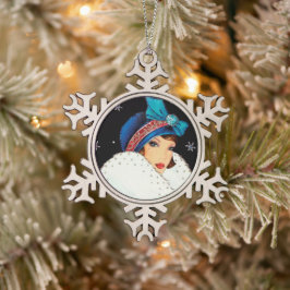 feestelijke art deco retro  lady tin sneeuwvlok ornament