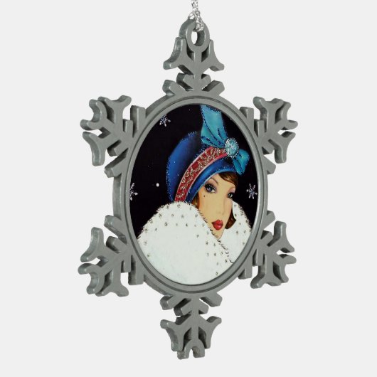 feestelijke art deco retro  lady tin sneeuwvlok ornament (Links)