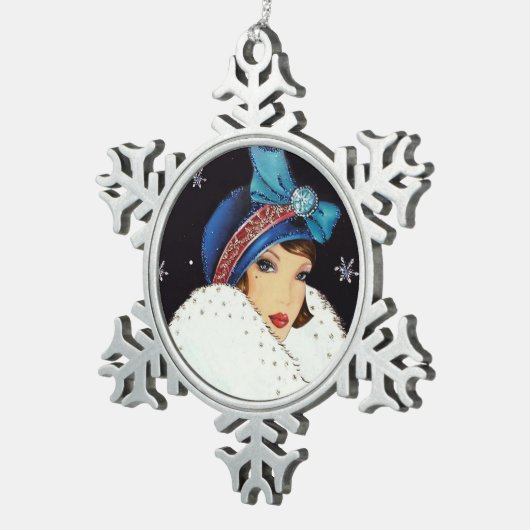 feestelijke art deco retro  lady tin sneeuwvlok ornament (Rechts)