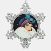 feestelijke art deco retro  lady tin sneeuwvlok ornament (Voorkant)