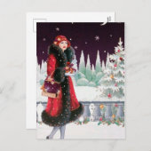 Feestelijke art deco retro vintage dame feestdagenkaart (Voorkant / Achterkant)