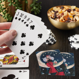 Feestelijke art deco vintage Kerstvrouw Pokerkaarten