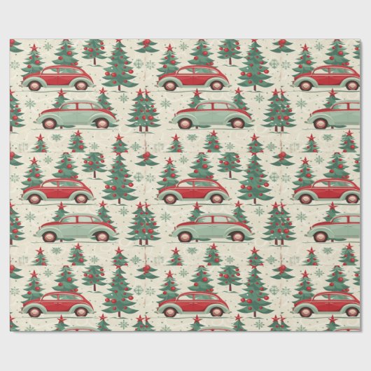 Feestelijke auto's op vrolijk inpakpapier (Vlak)