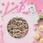 Feestelijke Autumn Paper Collage Village Papieren Bordje (Feest)