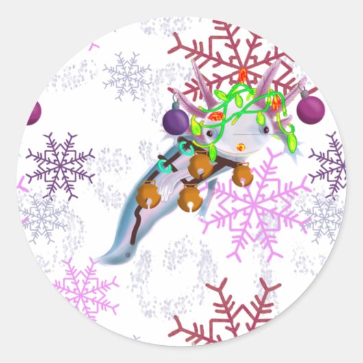 Feestelijke Axlotl Ronde Sticker (Voorkant)