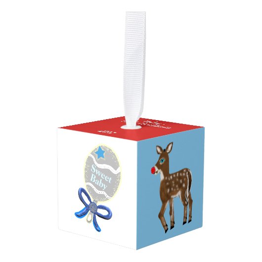 Feestelijke Baby Boy Birth Stats Santa Cube Orname Decoratie (Voorkant hoekig)