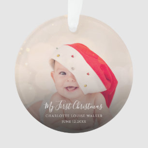 Feestelijke baby eerste kerst 2 foto's gepersonali ornament