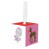 Feestelijke Baby Girl Geboorte Stats Santa Cube Or Kubus Ornament (Voorkant hoekig)