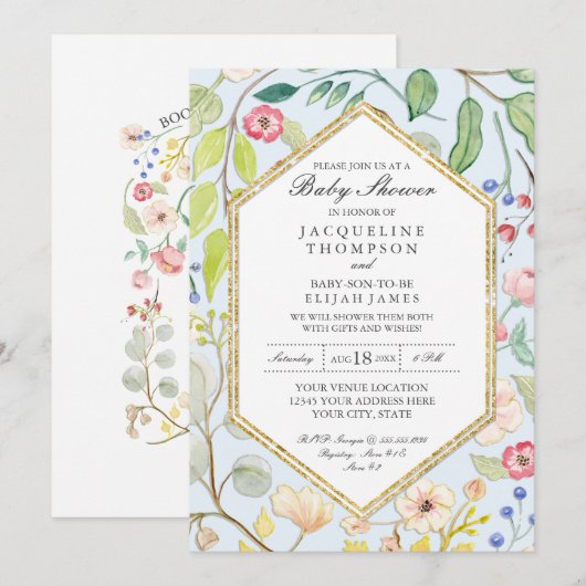 Feestelijke baby shower stoffig blauwe waterverf r kaart (Voorkant / Achterkant)