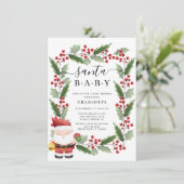 Feestelijke Baby Shower Uitnodiging Jolly Santa (Staand voorkant)