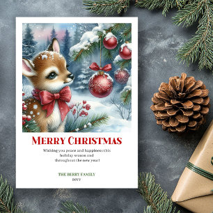Feestelijke babyree sneeuwachtig bos watercolor Ke Feestdagenkaart