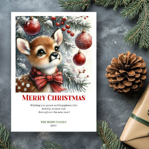 Feestelijke babyree wintertafereel waterverf Kerst Feestdagenkaart