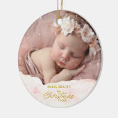 Feestelijke Baby's 1e Kerstmis Sneeuw Flurry Foto Keramisch Ornament (Links)