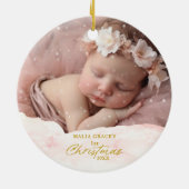 Feestelijke Baby's 1e Kerstmis Sneeuw Flurry Foto Keramisch Ornament (Achterkant)