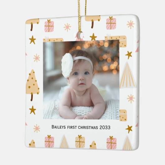 Feestelijke baby's eerste foto Kerstboom Ornament (Links)