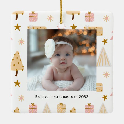 Feestelijke baby's eerste foto Kerstboom Ornament (Achterkant)