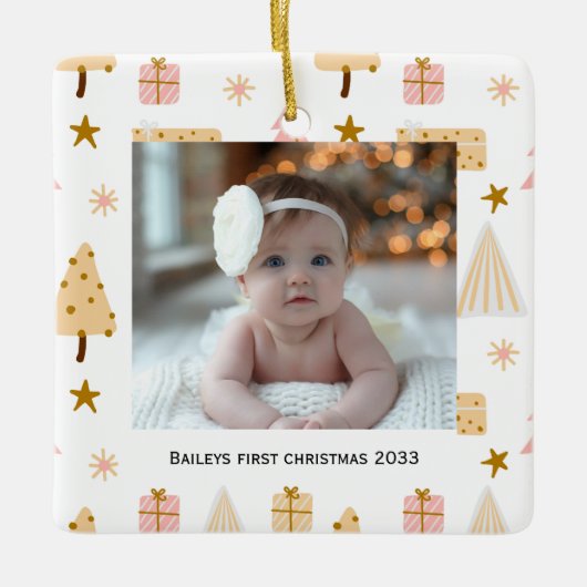 Feestelijke baby's eerste foto Kerstboom Ornament (Voorkant)