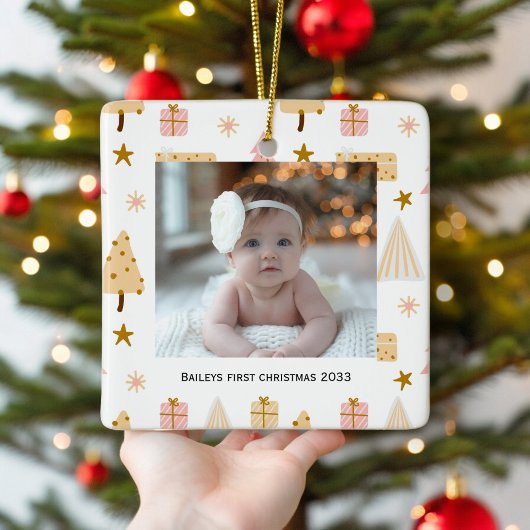 Feestelijke baby's eerste foto Kerstboom Ornament