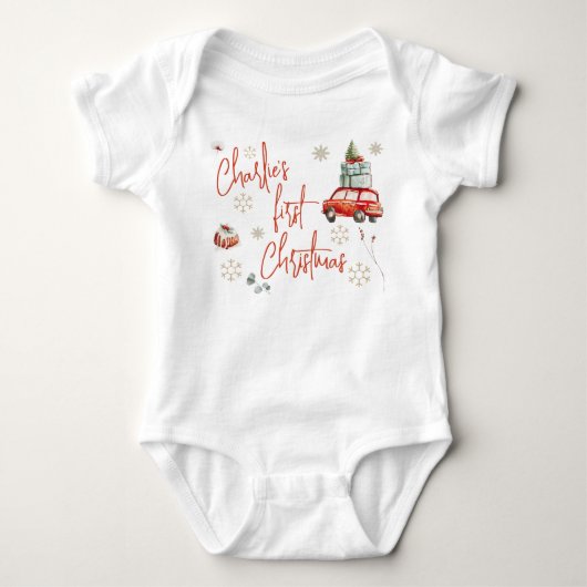 Feestelijke Baby's Eerste Kerstmis Gouden Sneeuwvl Romper (Voorkant)