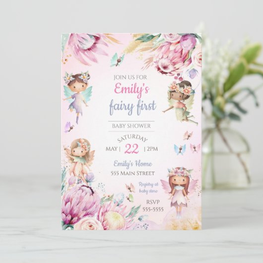 Feestelijke babyshower uitnodiging pastelkleuren (Staand voorkant)