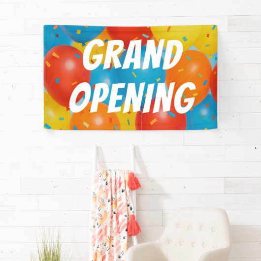 Feestelijke ballon- en confettibanner GRAND OPENIN Spandoek (Insitu)