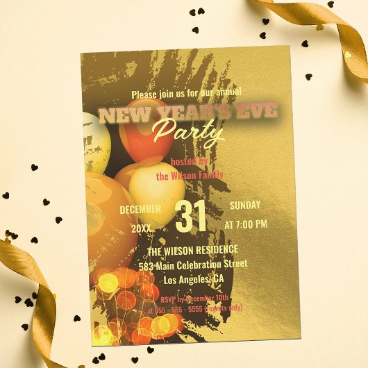 Feestelijke ballonnen lichten Confetti oudejaarsav Kaart