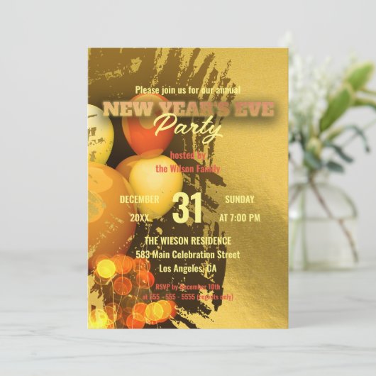 Feestelijke ballonnen lichten Confetti oudejaarsav Kaart (Staand voorkant)