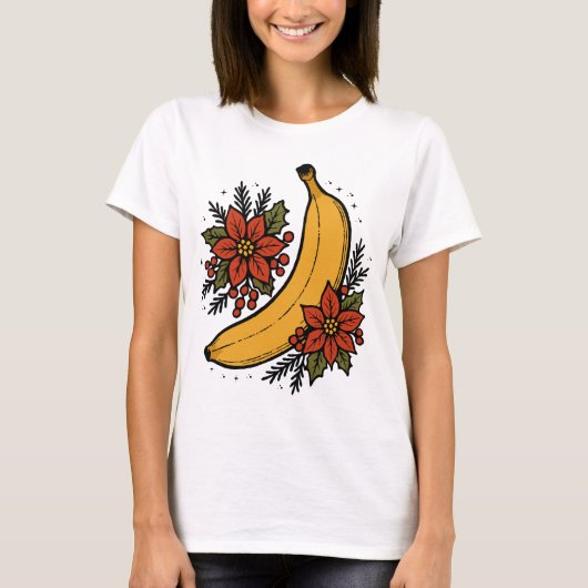 Feestelijke banaan met kerstbloemen t-shirt (Voorkant)