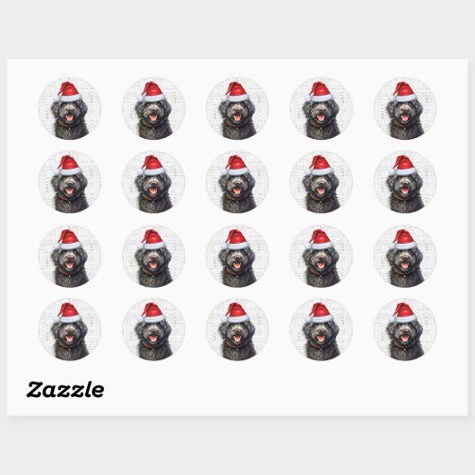 Feestelijke Barbet Hond en Woof Word Art Kerstmis Ronde Sticker (Vel)